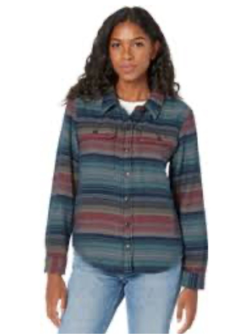L.L. Bean womens striped Button-Front Shirt Jacket size large